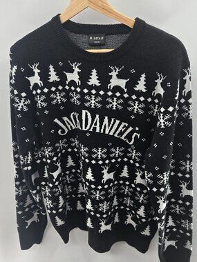 Locale Jack Daniel's Black Reindeer Knit Ugly Christmas Holiday Sweater Medium